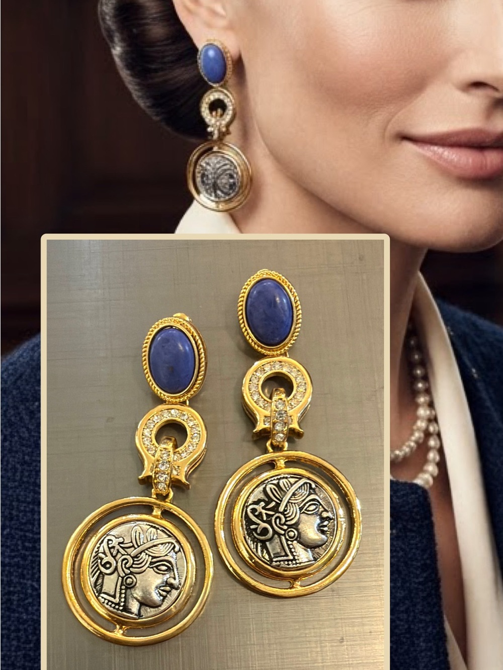 Vintage 18K Gold Plated Byzantine Coin Statement Earrings✨Post✨